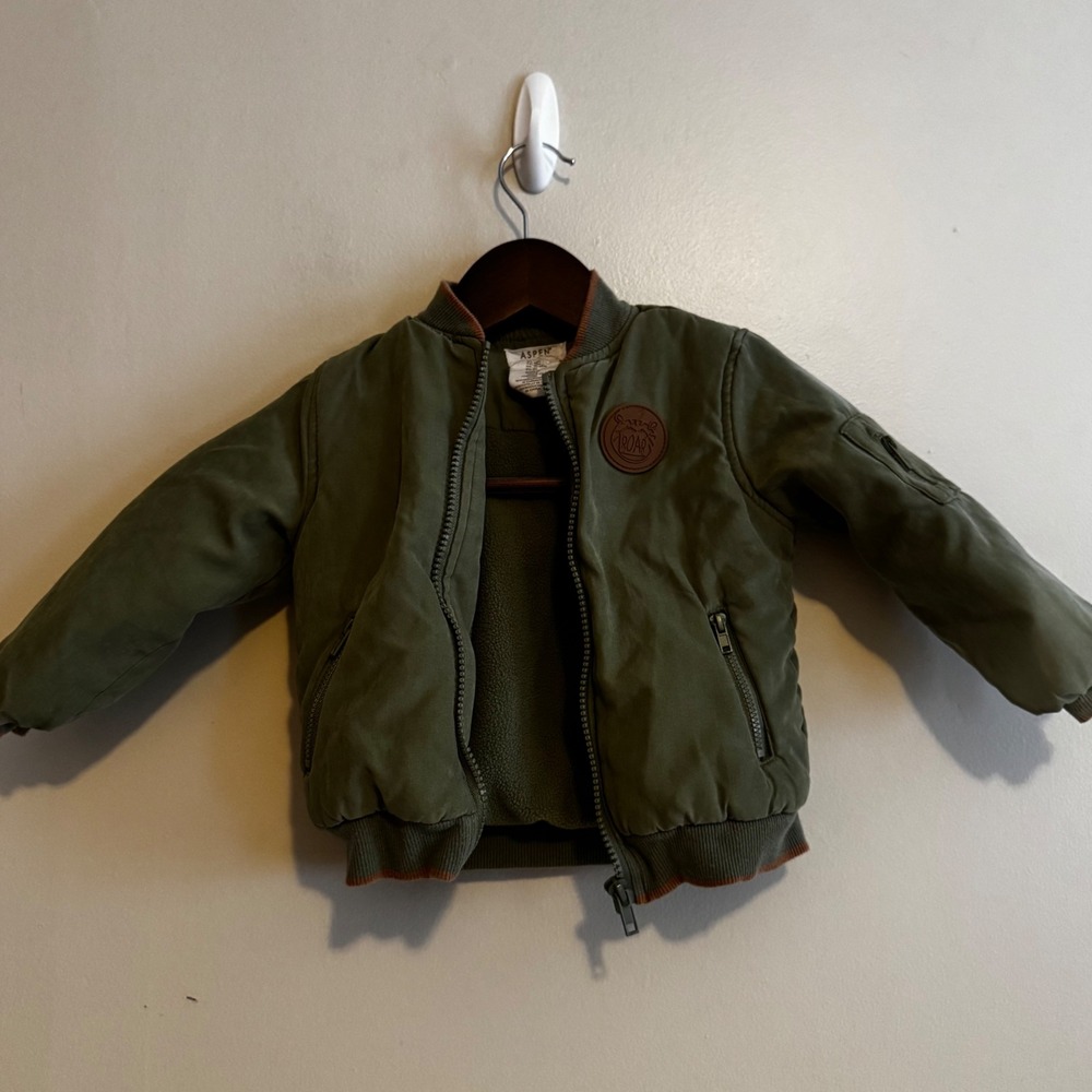 Aspen Kids Olive Green Bomber Jacket 24M Fall Basics Layers Earth Tones